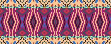 Ikat Seamless Background. Blue, Pink and Brown Lines with Black. Watercolor Shibori Textile Decoration. Boho Scarf Decor Shabby paint. Colorful Bohemian ikat.