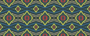 Ikat Seamless Strip picture. Sky, Pink and White color with Gray. Watercolor Indian Threadbare textile. Boho Rug Decor Ethnic Embroidery. Colorful Modern ikat.