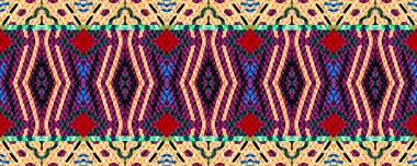 Ikat Seamless Wallpaper. Blue, Pink and Brown Tones with Gray. Aquarelle Japanese Ethnic Embroidery. Art Pillow Decor Textile Decoration. Colorful Tribal ikat.