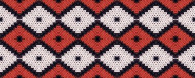 Seamless Volume Plaid Textile. European Old Background. Santa Claus Style Delicate Style. National Russian Knitted Pattern. White Napkin Texture.