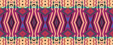 Ikat Seamless Background. Navy blue, Rose and Brown color with Black. Wash Drawing Indian Ethnic Embroidery. Vintage Carpet Decor Folk Design. Colorful Dirty Art ikat.