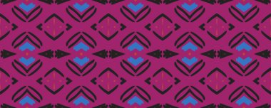 Ikat Seamless Picture. Blue, Magenta and White Lines with Charcoal. Aquarelle Asian Ethnic Embroidery. Tribal Diverse Decor Endless Ornament. Colorful Boho ikat.