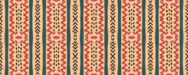 Ikat Seamless Pattern. Blue, Rose and Brown Stains with Gray. Wash Drawing Indonesian Folk Design. Modern Diverse Decor Motif. Colorful Vintage ikat.