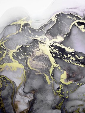 Black and Gold Alcohol Ink. Marbled Paint. Colorful Aquarelle blur. Eastern Golden background. Space Background. Marble Ink print. Gold Divorces on Black.