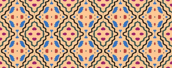 Ikat Seamless Wallpaper. Indigo, Magenta and White color with Black. Watercolor Indonesian Ethnic Embroidery. Traditional Scarf Decor Motley Print. Colorful Tribal ikat.