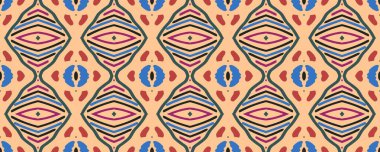 Ikat Seamless Pattern. Blue, Pink and White Strips with Charcoal. Watercolor Damask Dirty paper. Art Scarf Decor Grunge Texture. Colorful Tribal ikat.