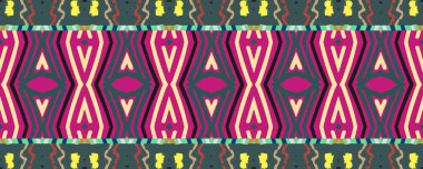 Ikat Seamless Pattern. Sky, Pink and Brown elements with Black. Aquarelle Japanese Grunge Texture. Colorful Carpet Decor Design. Colorful Tribal ikat.