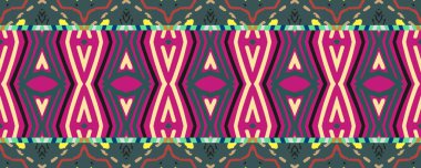 Ikat Seamless Strip picture. Blue, Pink and Brown Stains with Gray. Wash Drawing Aztec Motley Print. Dirty Art Shawl Decor Endless Ornament. Colorful Art ikat.