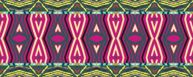 Ikat Seamless Strip picture. Indigo, Pink and White Dots with Gray. Wash Drawing Asian Shabby paint. Colorful Rug Decor Ethnic Embroidery. Colorful Modern ikat.