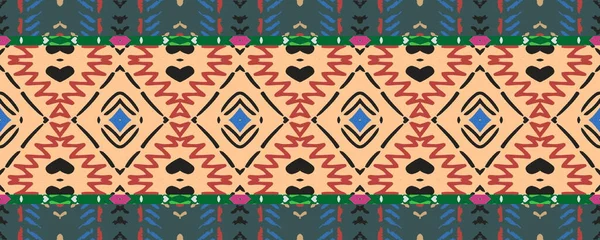 여기는 Patchwork Ikat Seamless 입니다 인디고 스칼렛 화이트 장식을 씻는다 — 스톡 사진