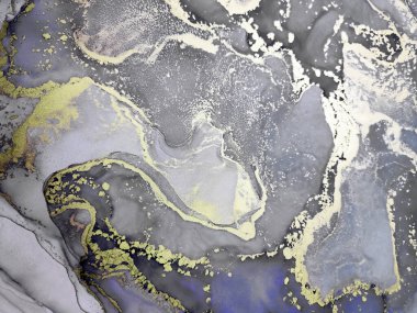 Black and Gold Alcohol Ink. Effect Paint. Fantasy Background. Paint Golden wallpaper. Wave Ink drawn. Cell Gouache Print. Gold Divorces on Black.