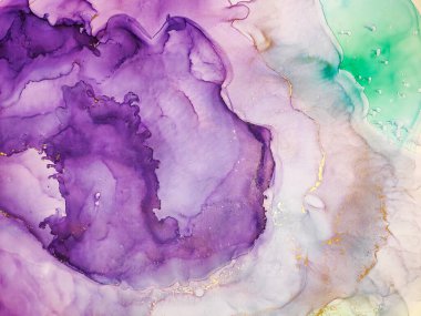 Blue Abstract. Ink pattern. Aquamarine Pigment Aquarelle blur. Water Sea color, White and Gold Spots. Ocean Water Marble. Alcohol Ink Drops. Clouds Macro.