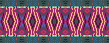 Ikat Seamless Strip picture. Blue, Scarlet and White Tones with Charcoal. Wash Drawing Indonesian Endless Ornament. Bohemian Scarf Decor Motif. Colorful Dirty Art ikat.