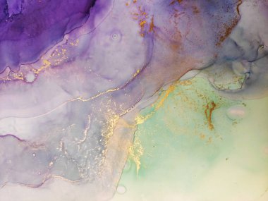 Background for Cards. Water Ocean surf Spill. Sapphirine, White and Gold Spots. Aquamarine Stains Watercolor blur. Ink pattern. Alcohol Ink Pigment. Alcohol Background.