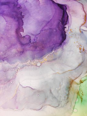 Alcohol Illustration. Transparent clouds print. Aquamarine Streaks Alcohol ink. Water Indigo, White and Gold Pigment. Ink spilled. Alcohol Ink Stains. Blue Abstract.