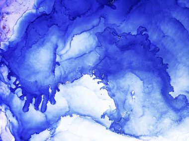 Alcohol Abstract. Ink Pigment. Frosty Background Divorces. Ocean color, White and Gold Streaks. Aquamarine Stains Watercolor. Water Alcohol Ink Pigment. Ink Wash Pastel.