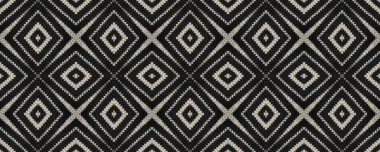 Seamless Ethnic Embroidery. Woven Tapestry Brown Print. Mayan Style. Old Lines Embroidered. Wicker Cultural Thread. Rug macrame Thematic Design.