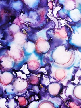 Alcohol Art. Rainbow Divorce. Emerald Blots. Delicate Aquamarine. Motley Navy blue Dots. Gold Lines Alcohol ink. Alcohol Ink Magenta Pigment. Background for Cards.