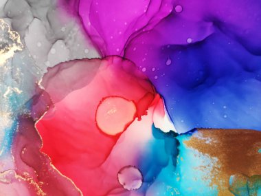 Alcohol Art. Rose Divorces. Rainbow Stains. Gold Lines Gouache Blur. Delicate Aquamarine. Alcohol Ink Sea color Drops. Motley Emerald Tone. Background for Cards.