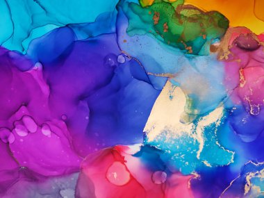 Alkol mürekkebi dokusu. Gökkuşağı lekeleri. Motley Zümrüt Dökücü. Alkol Mürekkebi Deniz Renkli Pigment. Narin Işık. Altın Çizgili Gouache. Violet serpintisi. Alkol Çizimi.