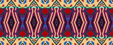 Ikat Kusursuz Resim. Indigo, Magenta ve Beyaz Noktalı Kömür. Suluboya Afrika Kirli Kağıdı. Gökkuşağı Kumaşı Sonsuz Kumaş. Renkli Fakülte.