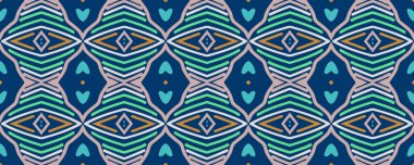 Kusursuz desen Ikat. Lacivert, Pembe ve Kahverengi lekeli. Yıkama Çizimi Sonsuz Hint Süslemesi. Renkli Eşarp Dekoru İplik Tekstili. Renkli Modern ikat.