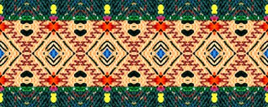 Ikat Kusursuz Resim. Sky, Magenta ve Brown elementleri Gray ile. Aquarelle African Threadbare Tekstil. Boyalı Atkı Dekorasyonu Motifi. Renkli Kabile Görevi.