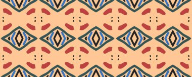 Kusursuz desen Ikat. Gökyüzü, Magenta ve Kahverengi renkli Kömür. Aquarelle Aztec Halk Tasarımı. Modern Eşarp Dekoru Eski Doku. Renkli Geleneksel Görevler.