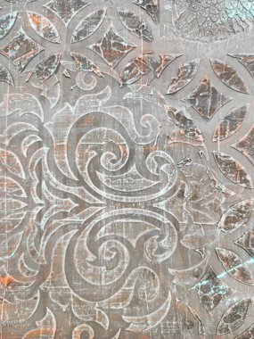 Duvarda kirli alçı deseni var. Geometrik Arap Yardım Örgütü. Grunge eski püskü süs. İtalyan antika duvar kağıdı. Eski dekoratif duvar süsü. Kalitesiz Vintage Arabesk Deseni.