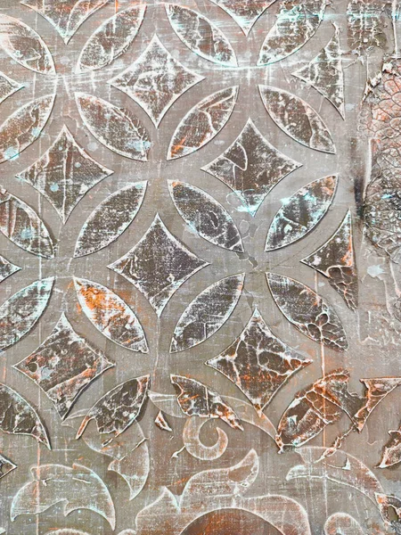 Geometric Arabian Relief Dirty Plaster Pattern Wall Shabby Vintage Arabesque — Stock Photo, Image