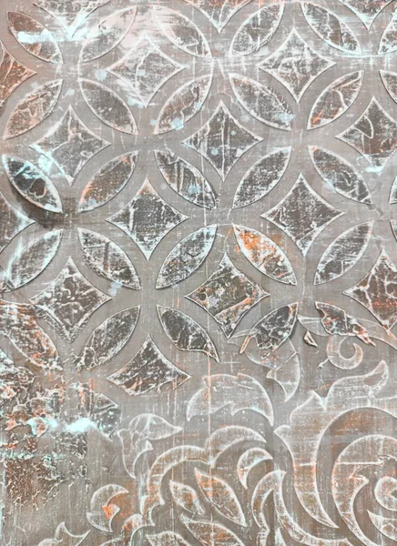 シャビー ヴィンテージ アラベスク パターン グランジ シャビー オールド オーナメント 壁に汚い石膏のパターン 幾何学的アラビア語の救済 — ストック写真
