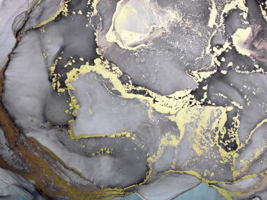 Siyah ve Altın Alkol Mürekkebi. Güzellik suluboya boya. Altın Sıvı. Makro Fotoğraf Boyası. Sanatsal Moda Geçmişi. Toz mürekkep lekesi. Siyah Üzerine Altın Boşanmalar.