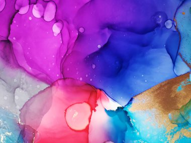 Alkol mürekkebi dokusu. Motley Light duvar kağıdı. Hassas Bright. Alkol Mürekkebi Kırmızı Lekeler. Altın Çizgiler Gouache Yazdırma. Gökkuşağı lekeleri. Okyanus rengi Görüntü. Bulutlar Makro.