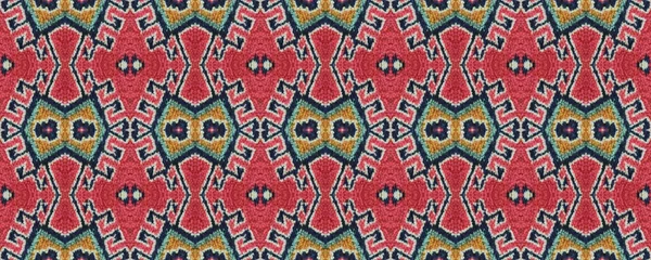 Regenbogen Ikat Teppich Indigo Rosen Und Brauntöne Wool Aztec Endless — Stockfoto