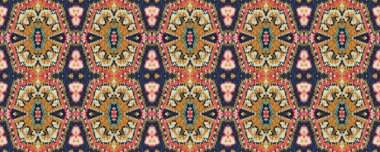 Kırmızı süs halısı. Mavi, pembe ve beyaz noktalar. Yün Aztek Dekorasyon Tarzı. Gökkuşağı Eşarp Dekoru Eski Doku. Etnik İkat Halısı. Ikat Kusursuz Arkaplan.