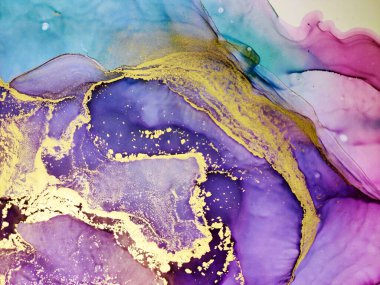 Alkol mürekkebi dokusu. Koyu mavi, beyaz ve altın çizgiler. Deniz dalgaları mermer. Su Mürekkebi duvar kağıdı. Aquamarine Drops Aquarelle çizildi. Alkol Mürekkebi lekeleri. Alkol Arkaplanı.