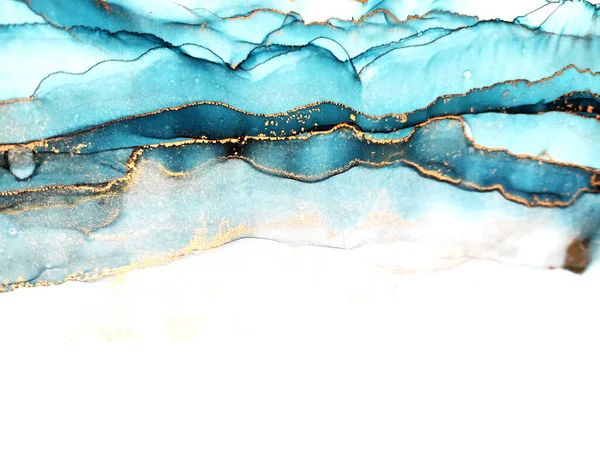 Blue Abstract Gocce Blu Scuro Bianche Dorate Strisce Alesate Maree — Foto Stock