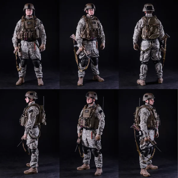 Soldato americano con arma, collage — Foto Stock