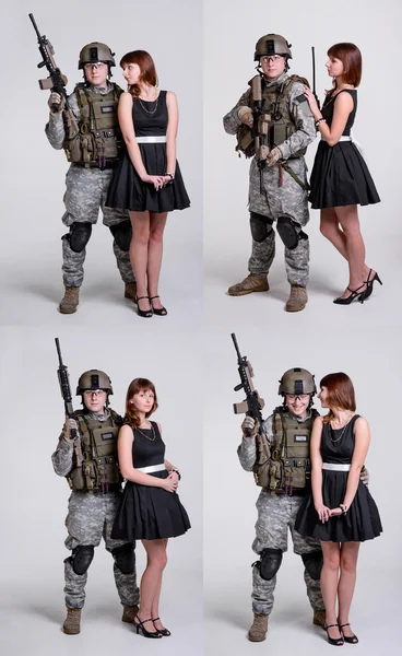 Girl and soldier.Collage — Stock Photo, Image