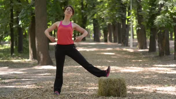 Edzés a parkban. Kültéri vissza gyakorlat — Stock videók
