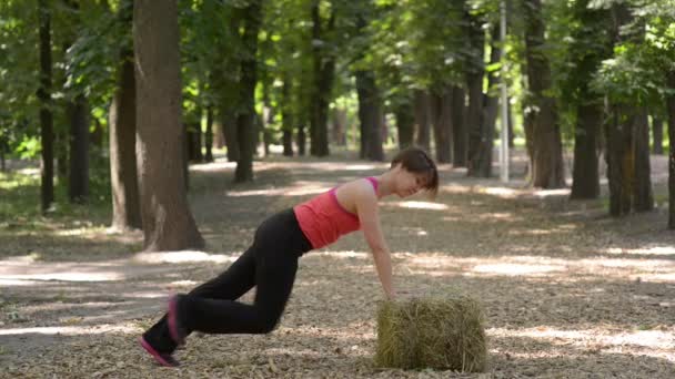 Trénink v parku. zpět cvičení — Stock video