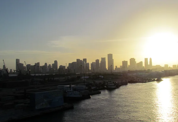 views of Miami Beach from the ferry - a panorama of the city