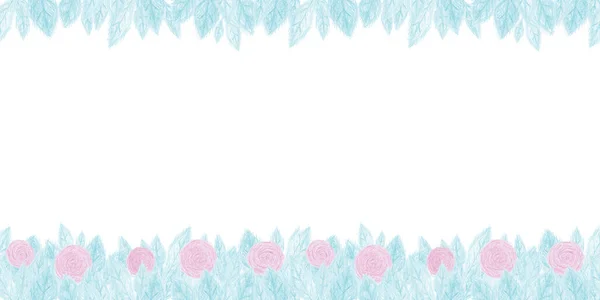 hand-drawn beautiful seamless pattern with pastel roses and foliage.  Sketch with colored pencils on paper. Beautiful pattern for fabrics and wallpapers.