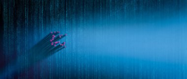 mavi odaklı arka planda pembe uçlu fiber optik liflerin makrosu