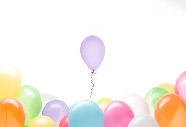 Concept Image Balloon Rising His Colorful Group White Background — Stock Photo, Image
