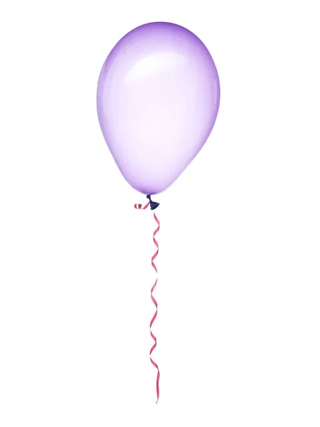 Fioletowy Przezroczysty Balon Wstążką Białym Tle — Zdjęcie stockowe