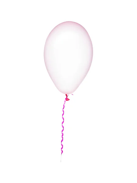 Rózsaszín Átlátszó Ballon Szalaggal Repül Izolált Fehér Alapon — Stock Fotó