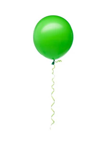 Green Balloon Ribbon Flying Isolated White Background — Stock Photo, Image