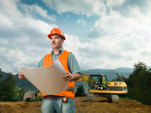 Vista Frontal Del Ingeniero Plan Mantenimiento Obra — Foto de Stock