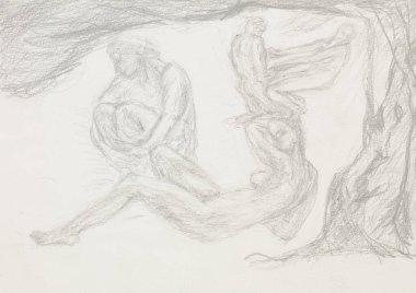 Henri Matisse 'in tablolarından esinlenmiş çıplak insanların el çizimi.